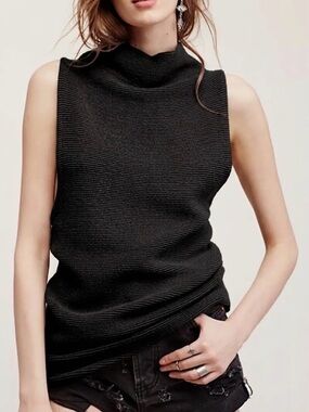 Free People Black Ribbed Mock Neck Tunic Women’s Medium